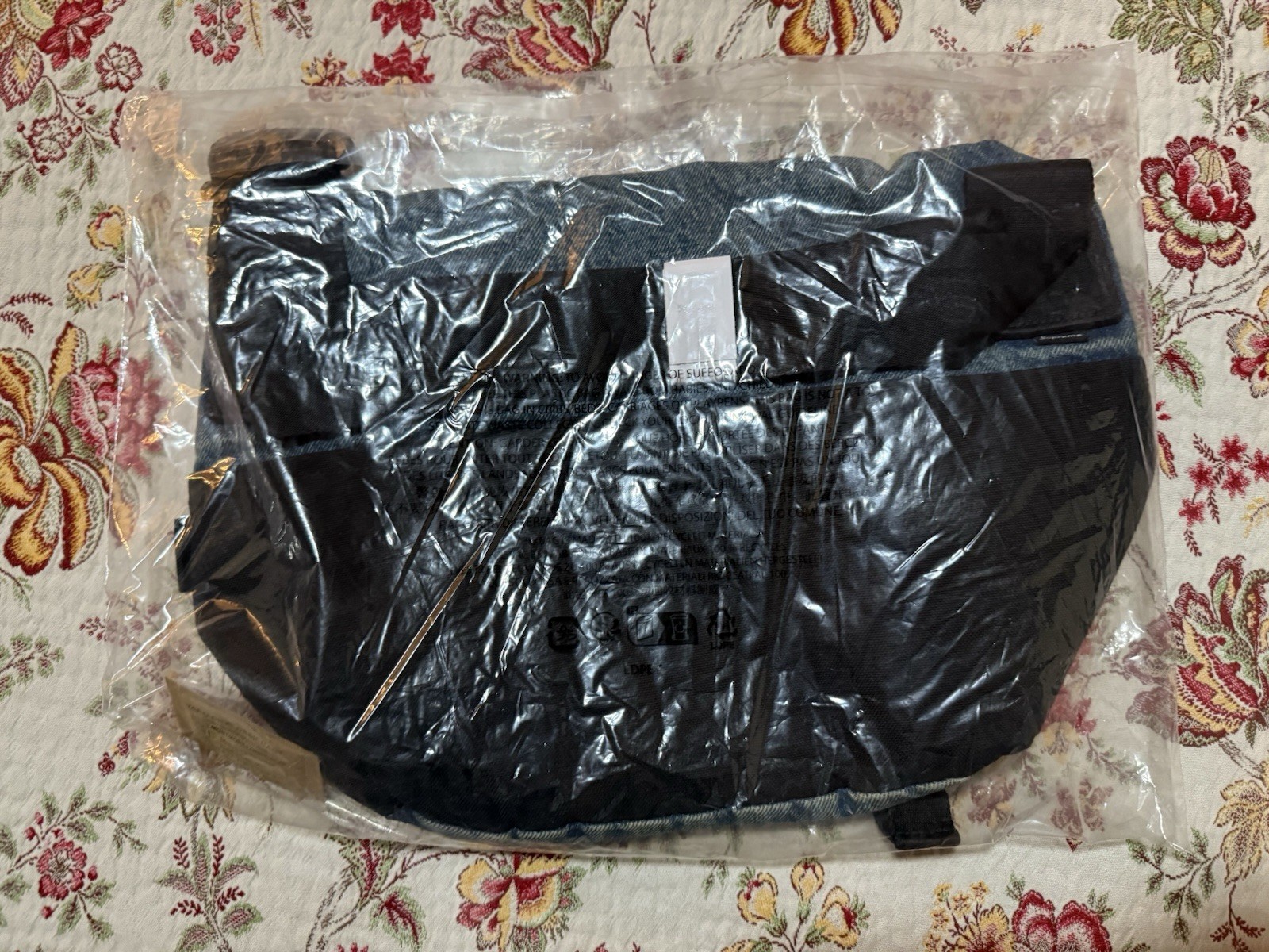 Supreme Denim Messenger Bag Washed Indigo Reflective Logo Water Resistant FW25