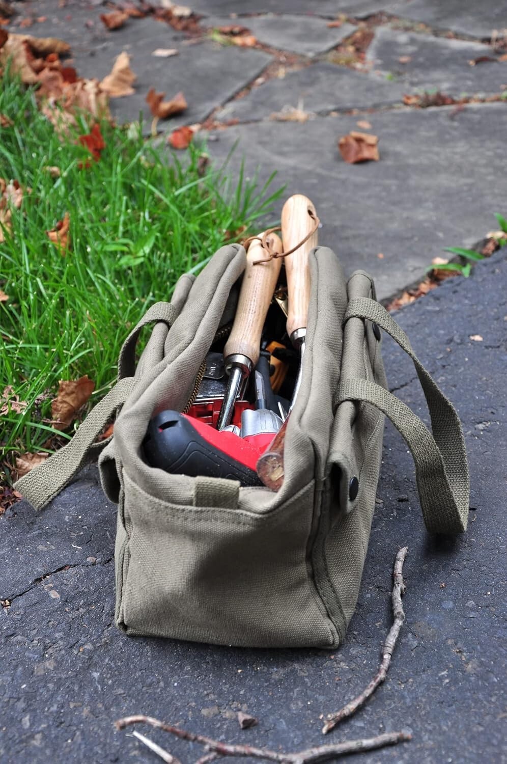Versatile Canvas Tool Bag with Adjustable Strap – Olive Green Duffle, 11″x7″x6″