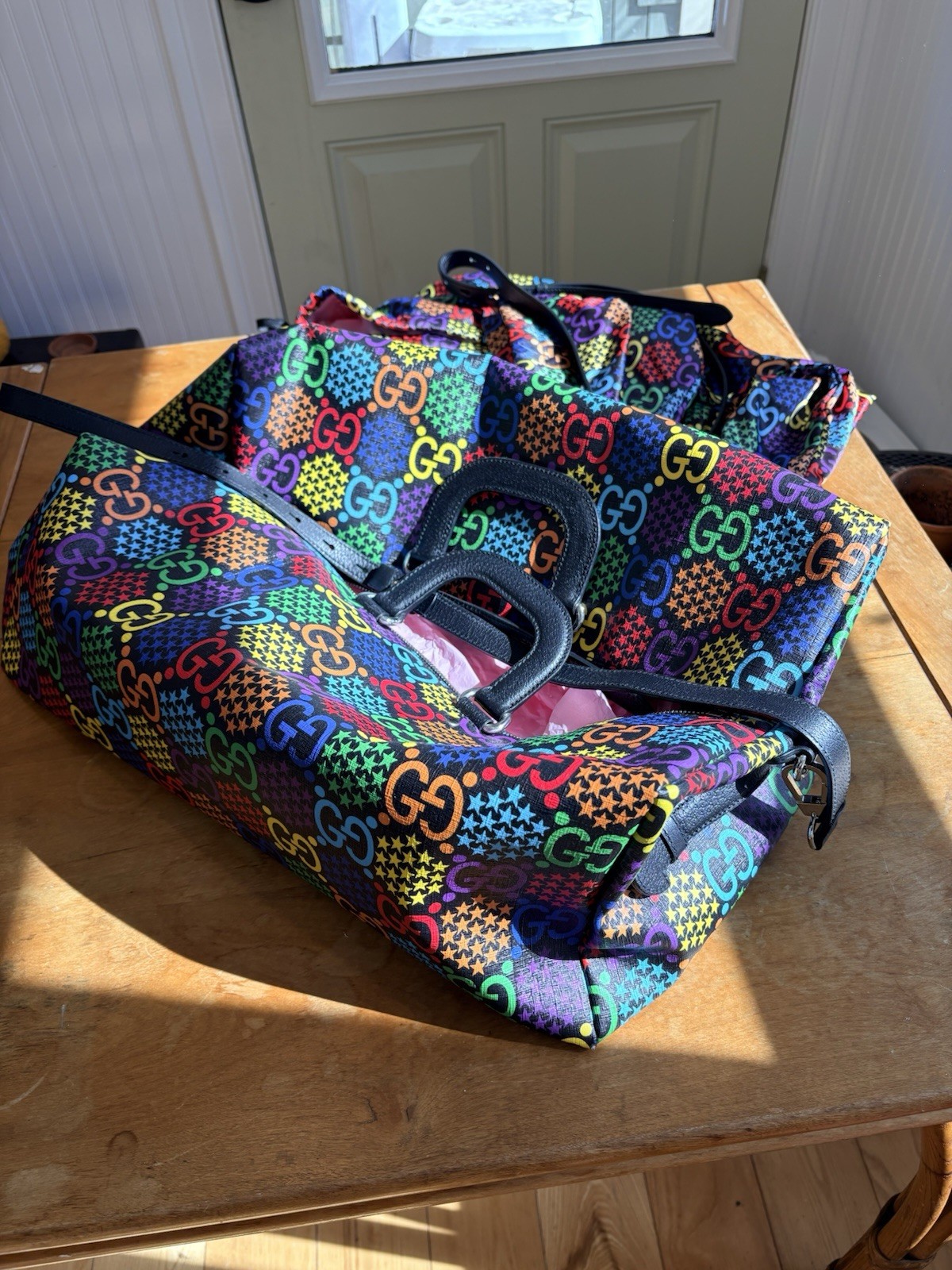 Gucci Multicolor GG Logo Duffle Bag Adjustable Detachable Strap Top Handle