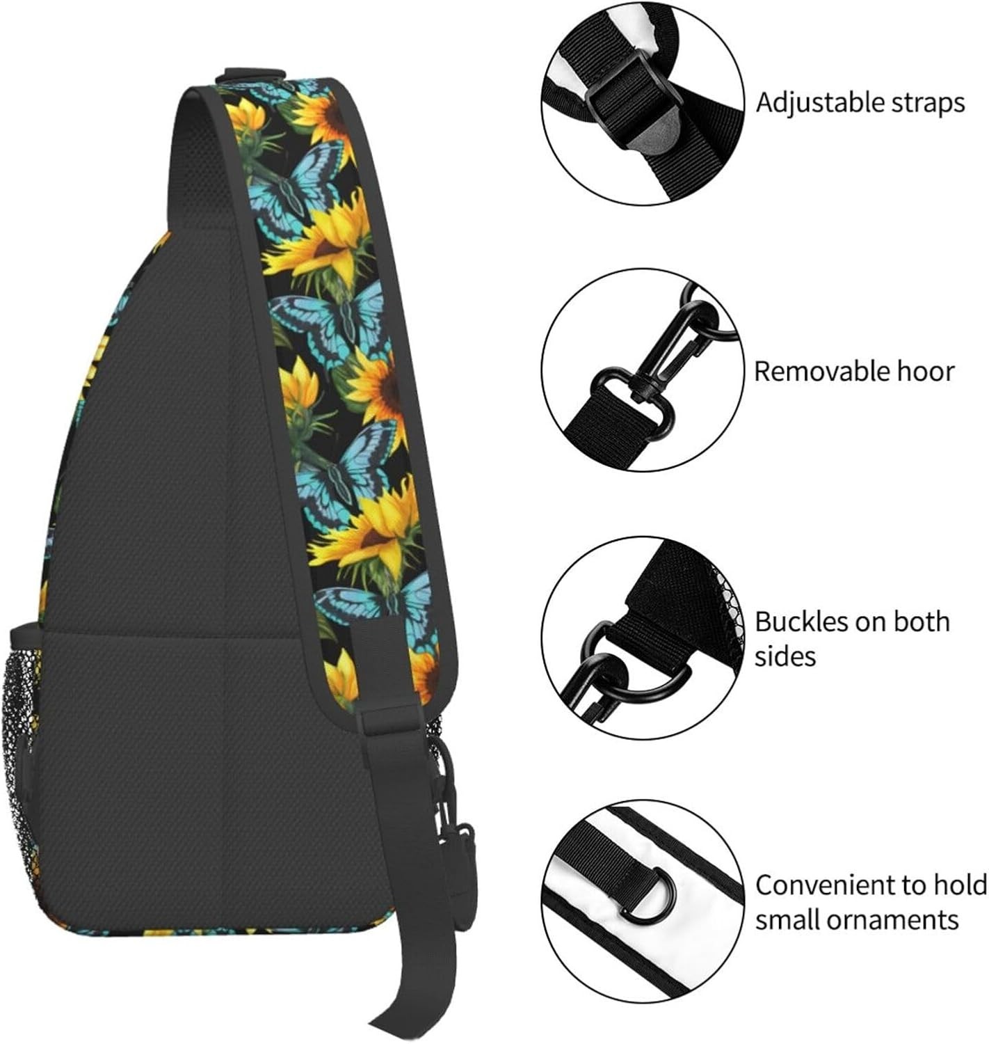 Sunflower And Blue Butterfly Sling Bag One Size Sunflower and Blue Butterfly 25