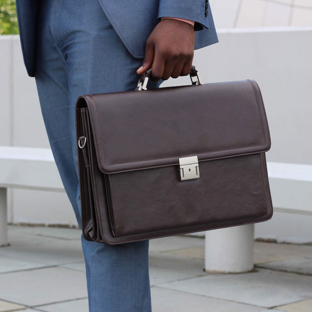 Vegan Faux Leather Executive Briefcase – Great Gift!