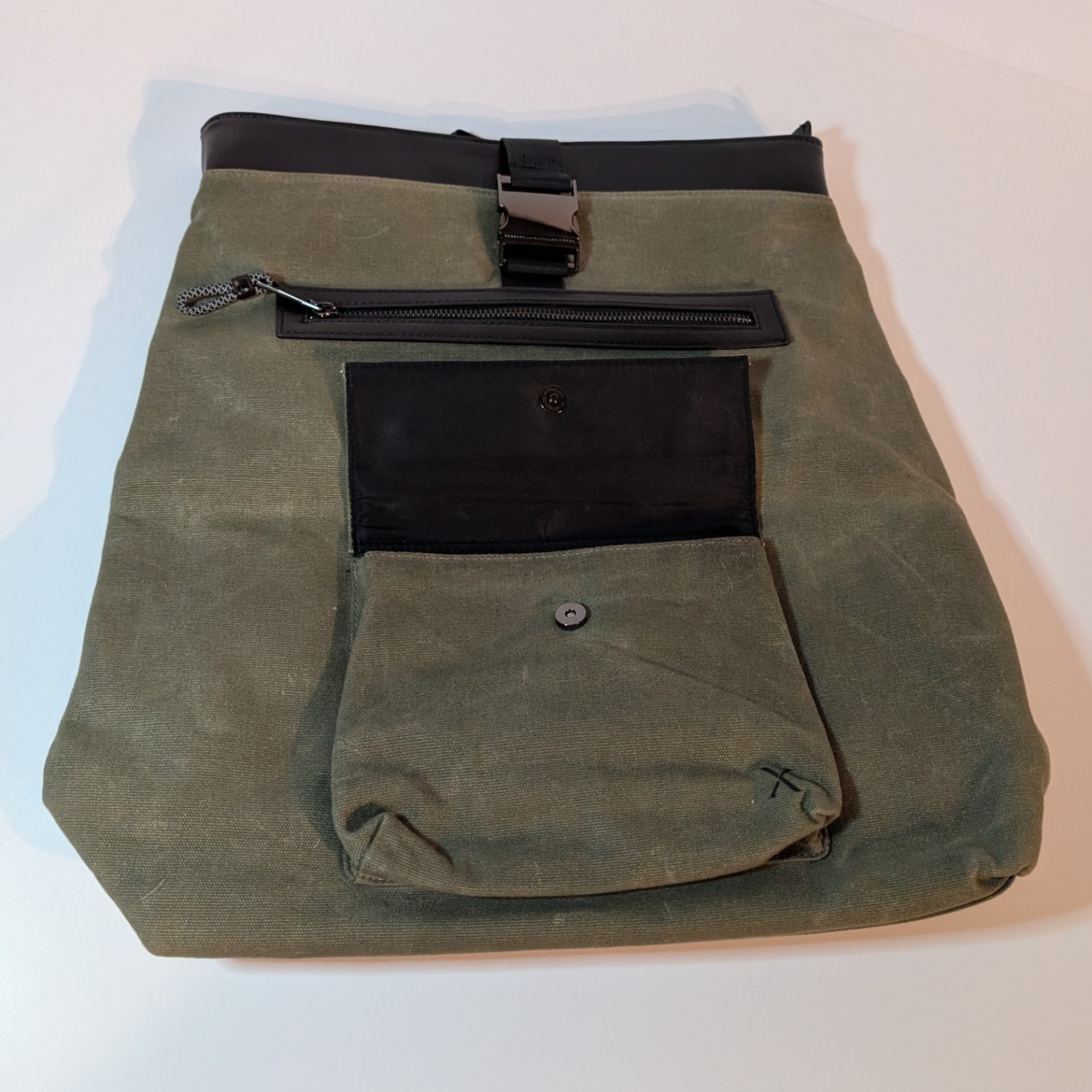 Express Rolltop Backpack Canvas Motorcycle Bicycle Messenger Bag, Green & Black
