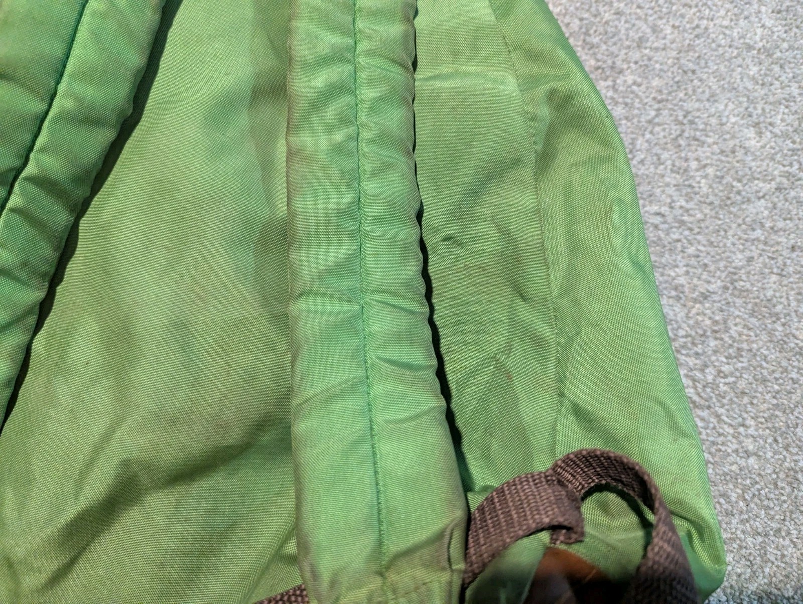 Vintage Eddie Bauer Backpack Green Leather Bottom 1970s 70s Bad Smell