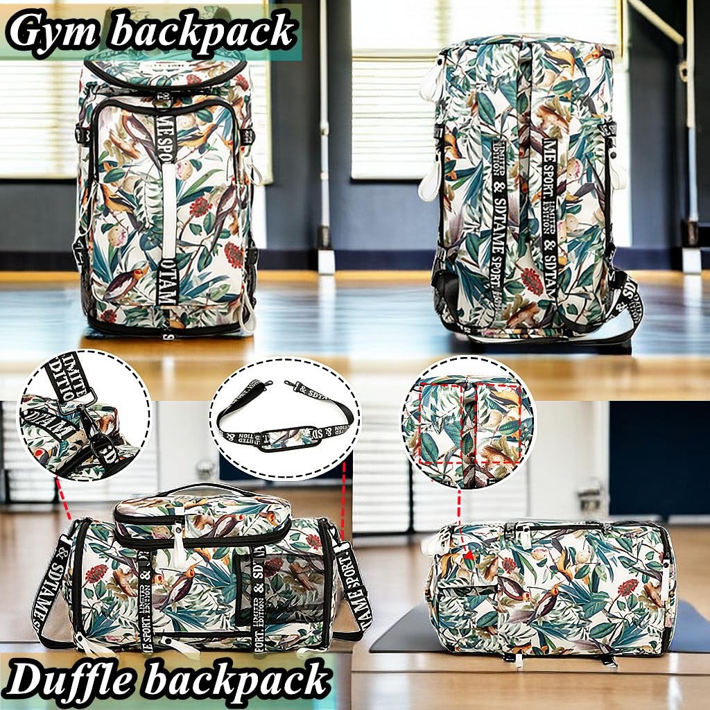 Gym Duffle Bag Backpack Shoe Compartment 4Way Travel Waterproof Laptop