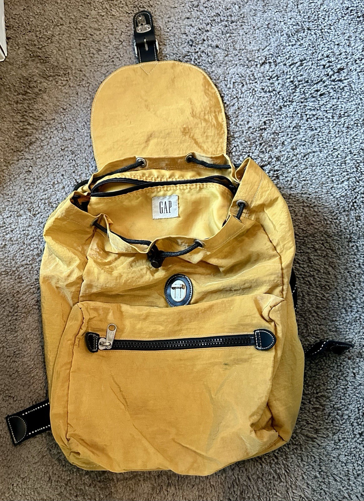 Vtg 90s Y2K Gap Mustard Yellow Rucksack Nylon Grunge School Backpack Book Bag
