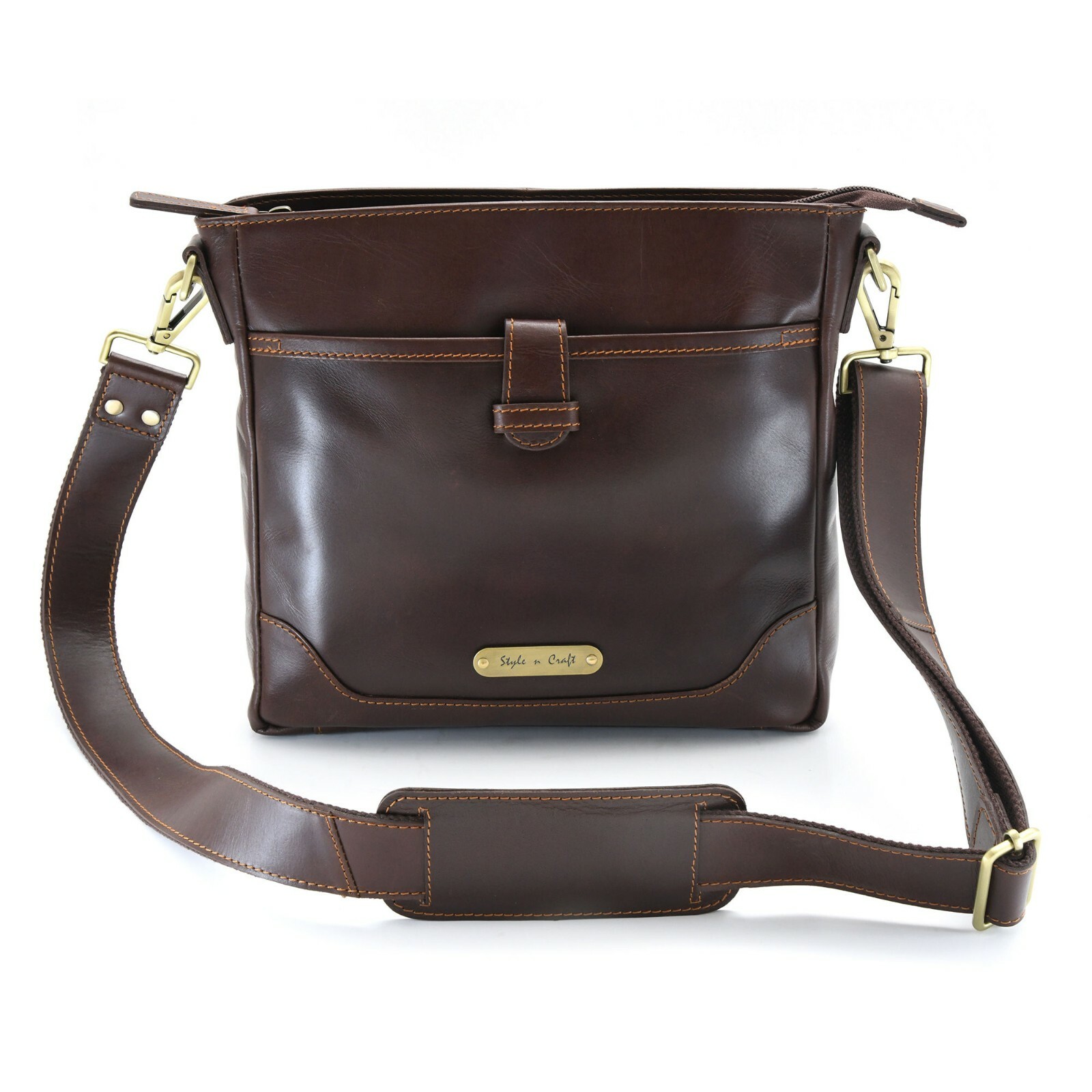 Style n Craft 392001 Cross-body Messenger Bag in Full Grain Dark Brown Leather