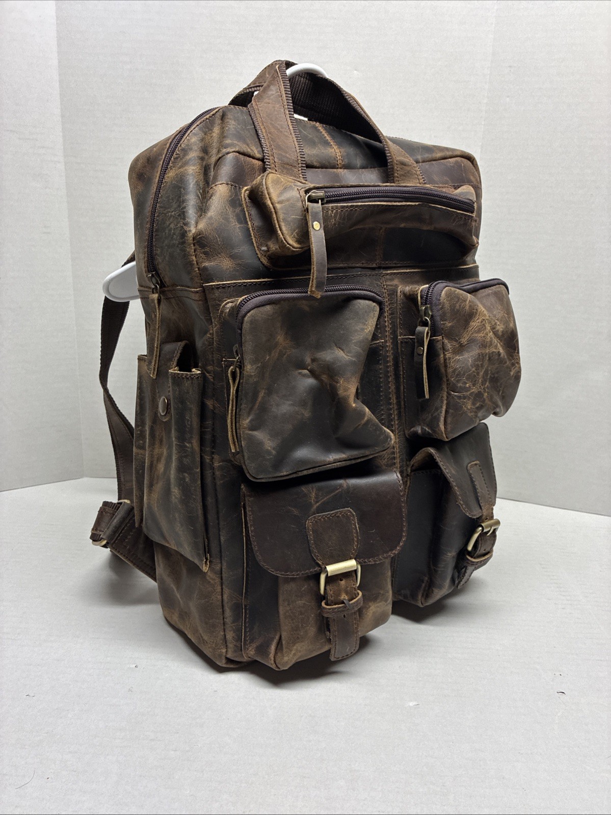 Vintage Buffalo Leather Backpack Multi Pockets Travel Laptop Bag for Men/Women