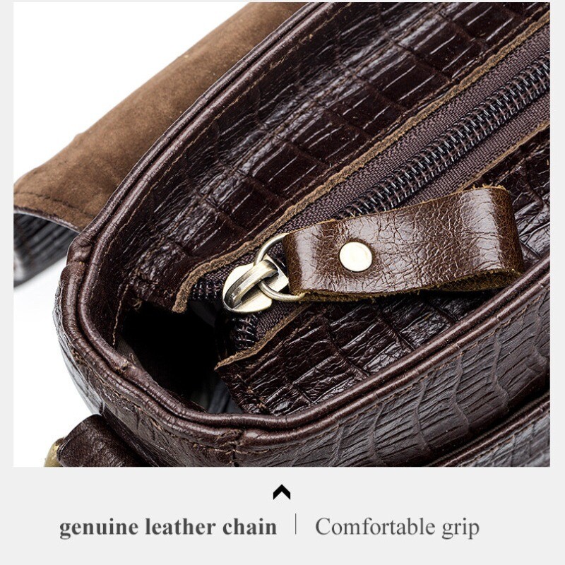 Top Cowhide Leather Men’s Crocodile Pattern Crossbody Shoulder Bag Messenger Bag