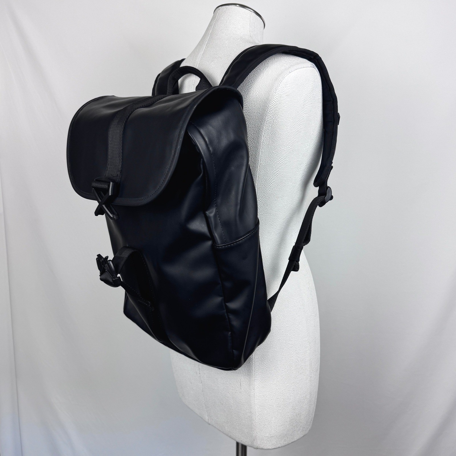 Zara Black Rubberized Minimalist Backpack Matte X-Buckle Techwear Bag