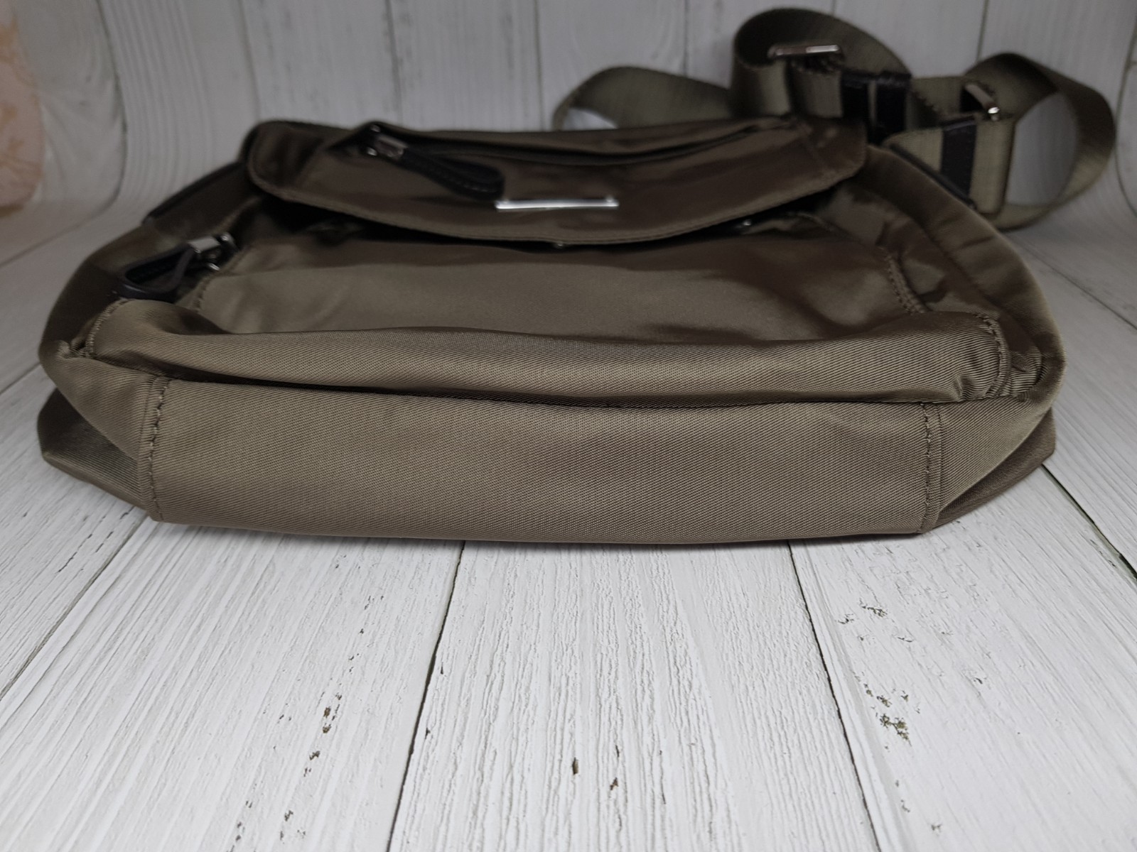 TUMI Crossbody Khaki Logo Magnetic Zip Nylon Mini Unisex