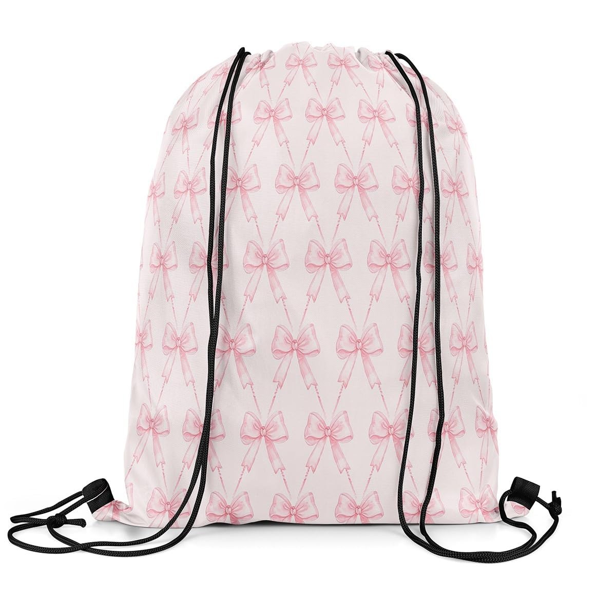 Bow Drawstring Backpack 13″x15.7″ Pink Bow Sports Drawstring Sackpack Cute Bo…