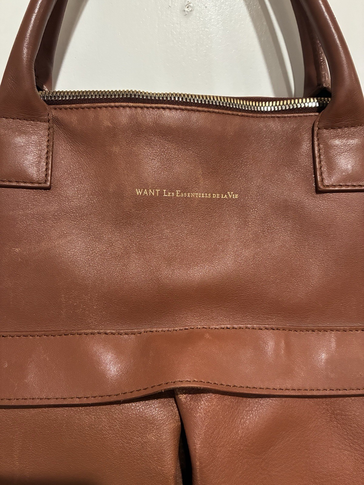 WANT Les Essentiels O’Hare Large Leather Tote Crossbody Travel Bag Light Brown