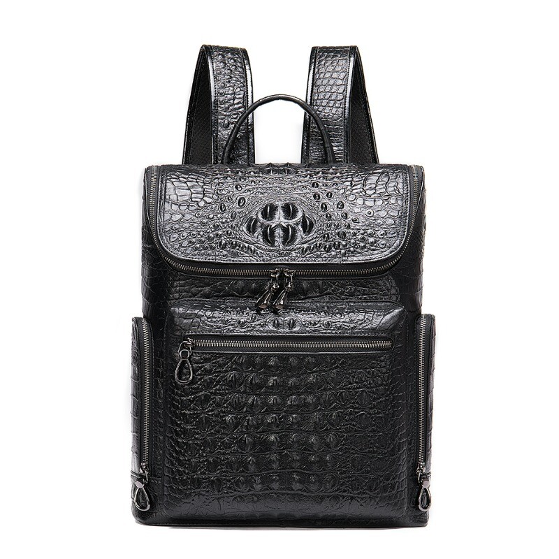 Men’s Crocodile Patterned Leather Backpack Fashionable Trendy Travel Backpack