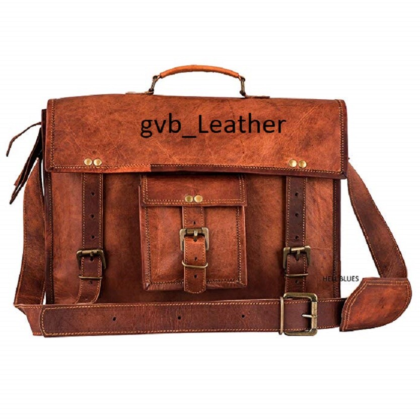 18″ Men’s Genuine True Leather Vintage Satchel Laptop Messenger Briefcase Bag