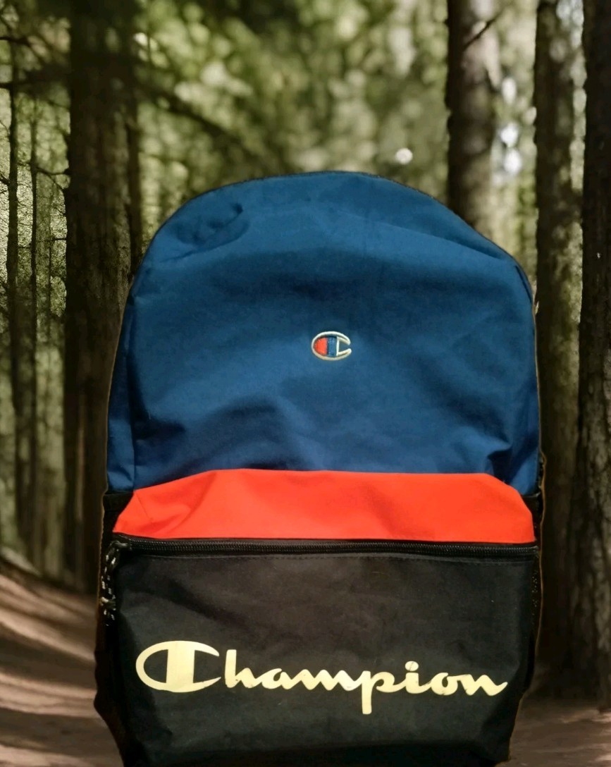 Champion Backpack Blue/Black/Red, Side & Inner Pockets, Two Zippers, Straps
