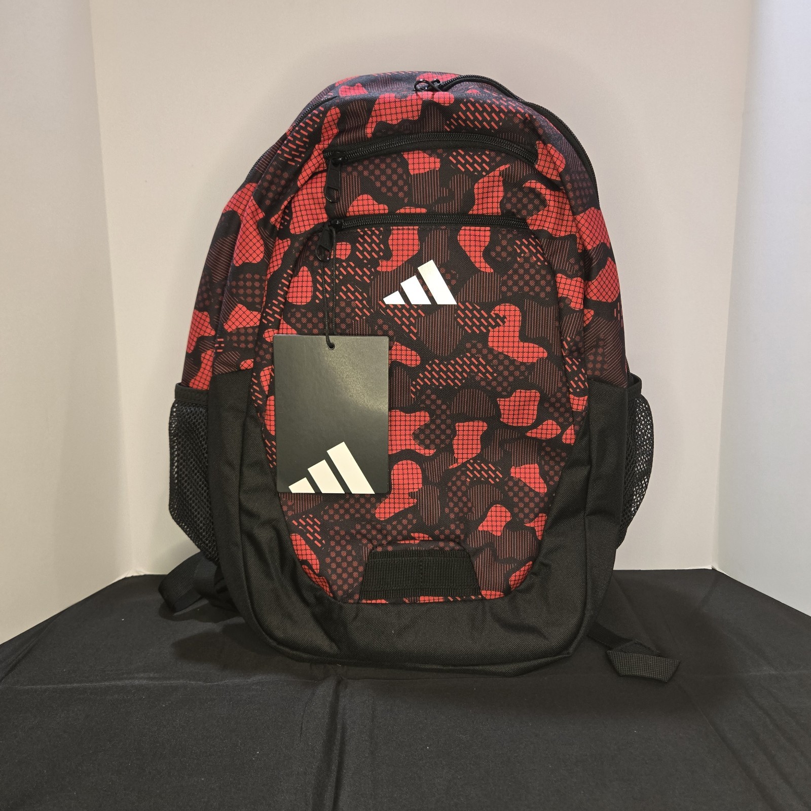 NEW Adidas Fundare Backpack Red Black Camo Multi Pocket Laptop School Travel Bag