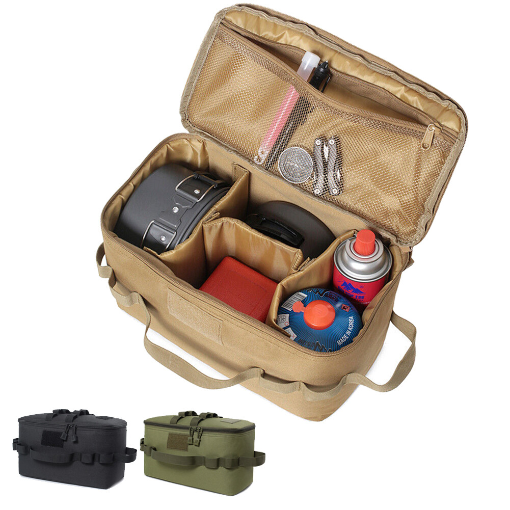 Tactical Amping Cookware Storage Bag Padded Gas Canister Organizer with Dividers