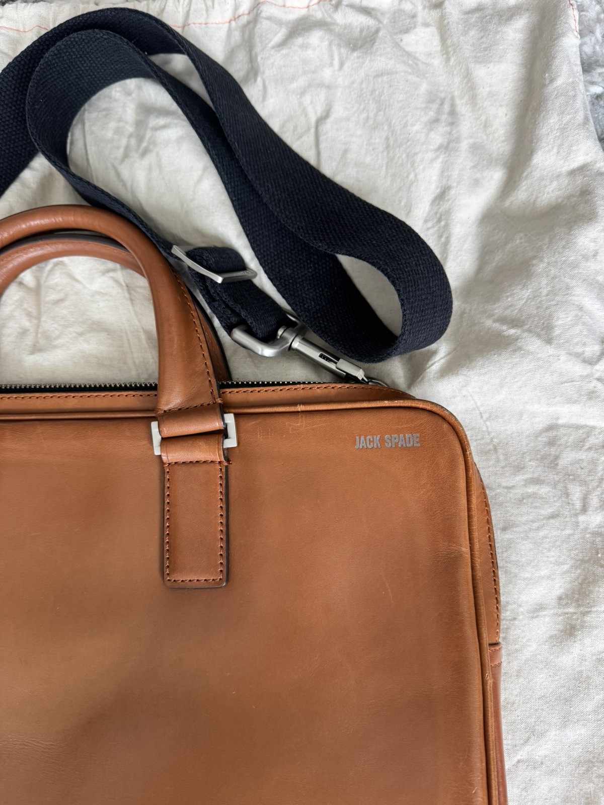 JACK SPADE Tan Solid Leather Briefcase Bag