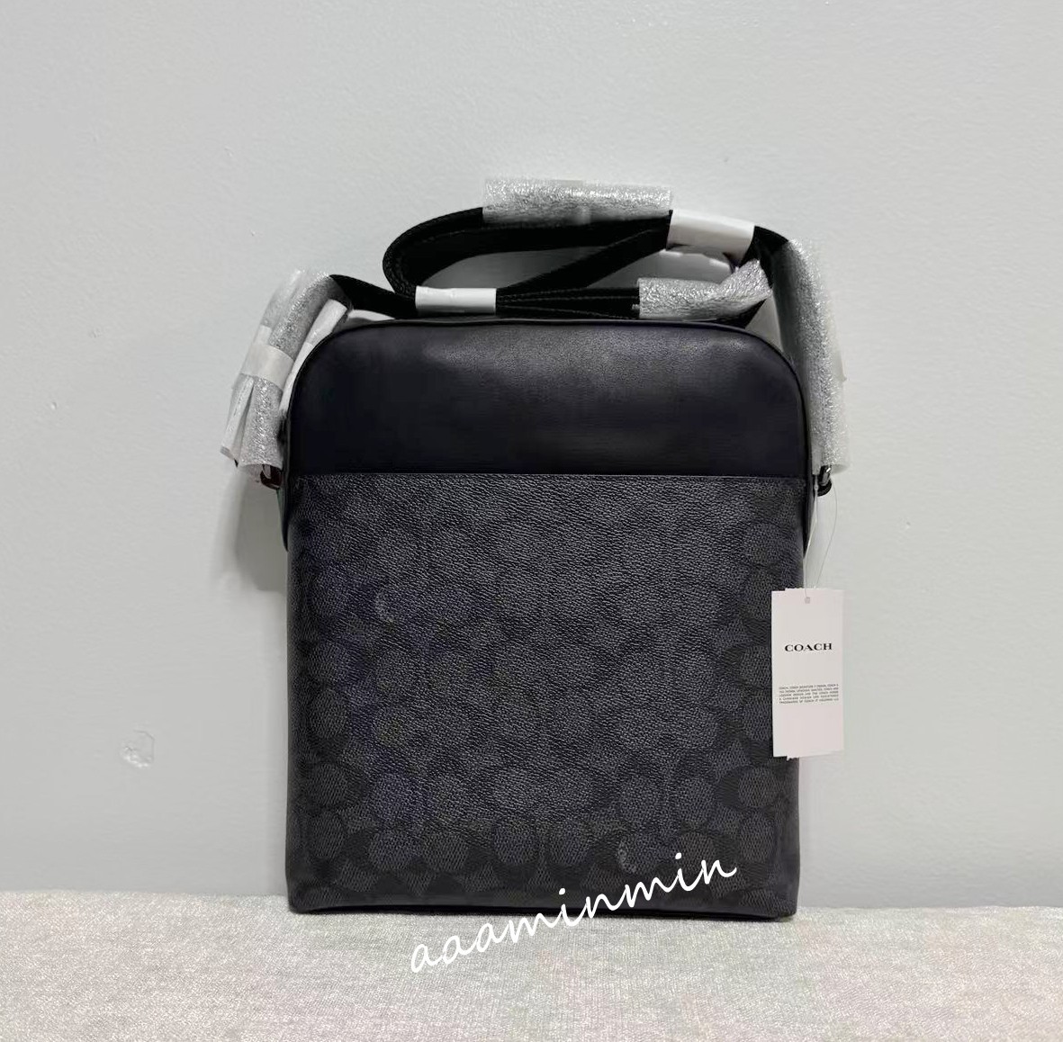 NWT Coach 4010 Men’s Houston Flight Bag Signature Canvas&Leather Charcoal Black