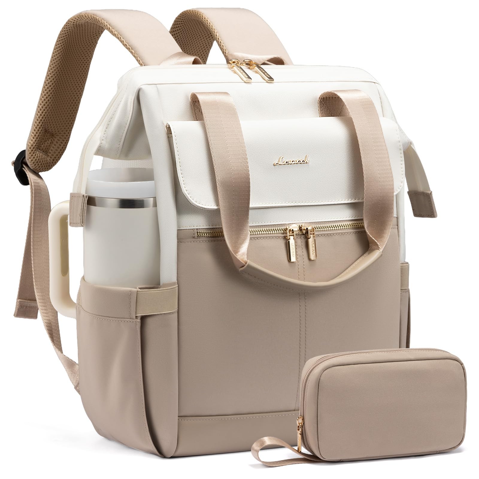 LOVEVOOK 15.6″ Waterproof Laptop Backpack for Women, USB, 2PCS, Beige~Khaki