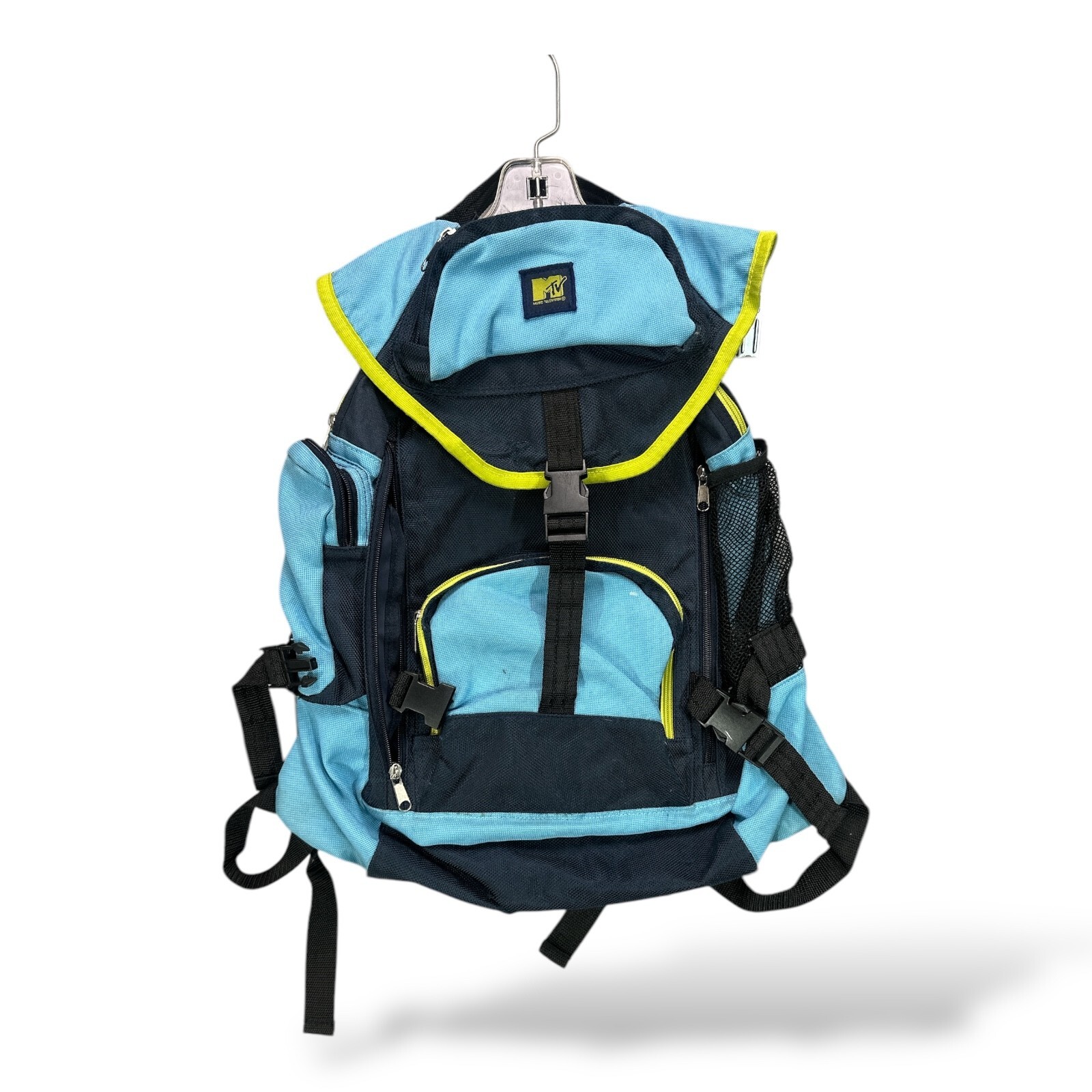 Vintage Super Rare 90s 00s MTV Asia Logo Zippered Backpack Book Bag Blue Pockets