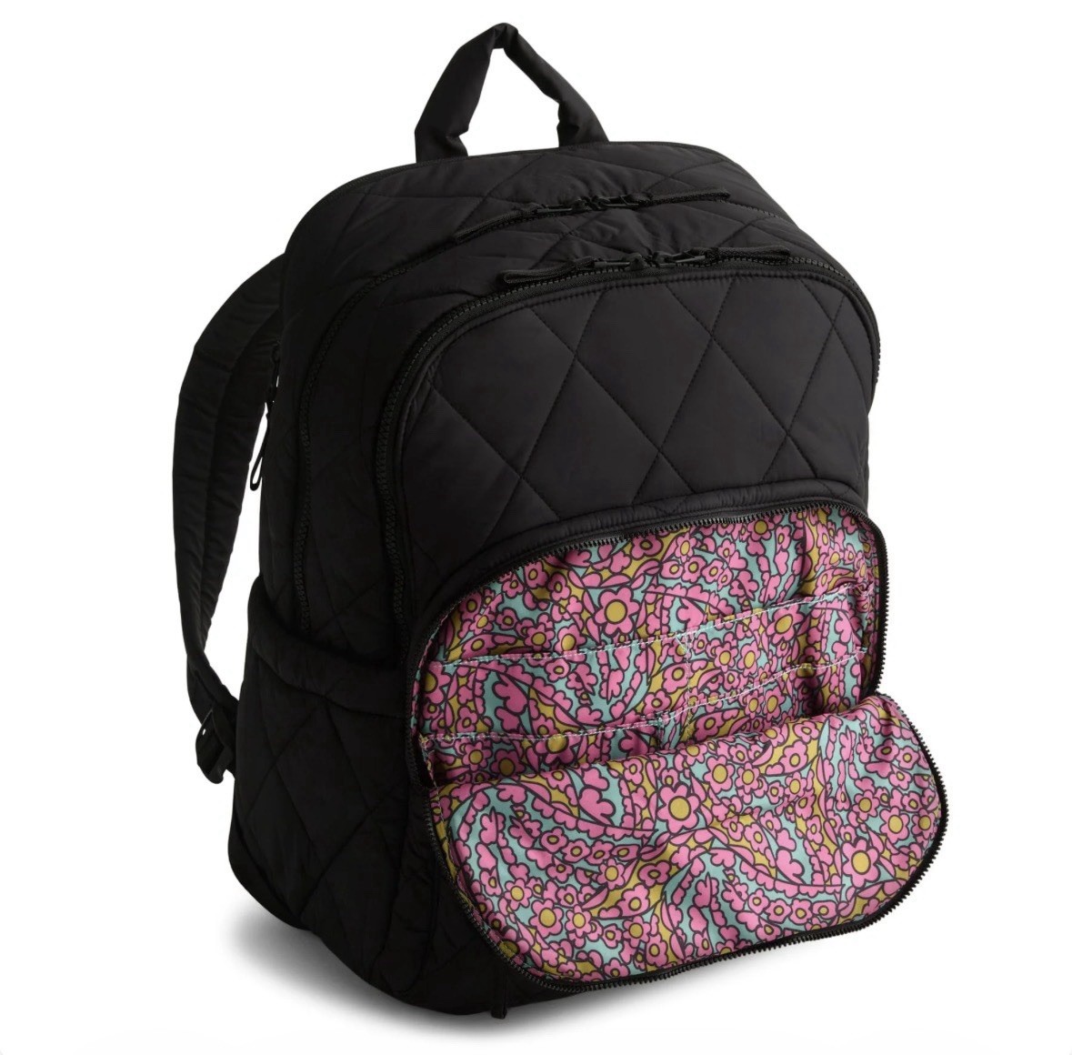Vera Bradley Large Black Backpack Zip Laptop Compartment Adjustable Straps