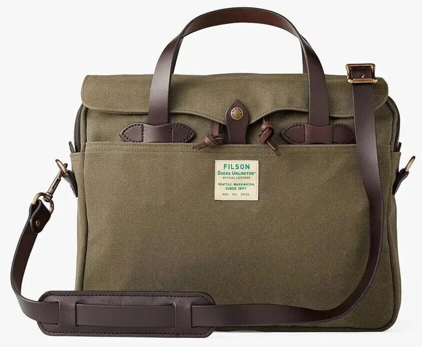 Filson x Ducks Unlimited Original Briefcase Otter Olive Rugged Twill NWT