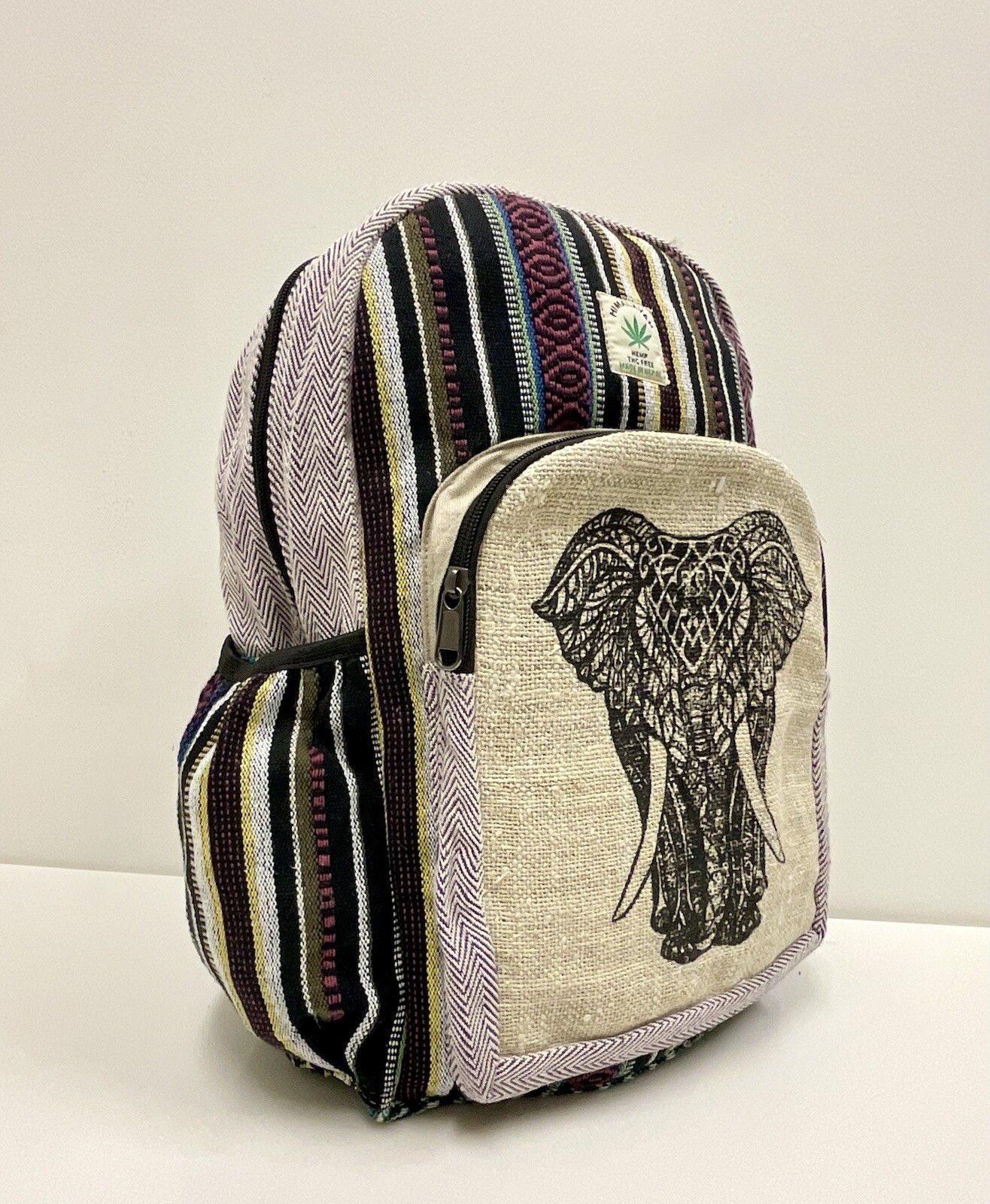 Handmade Hemp Backpack Elephant With Laptop Pocket Nepal Fair Trade Hiking Boho
