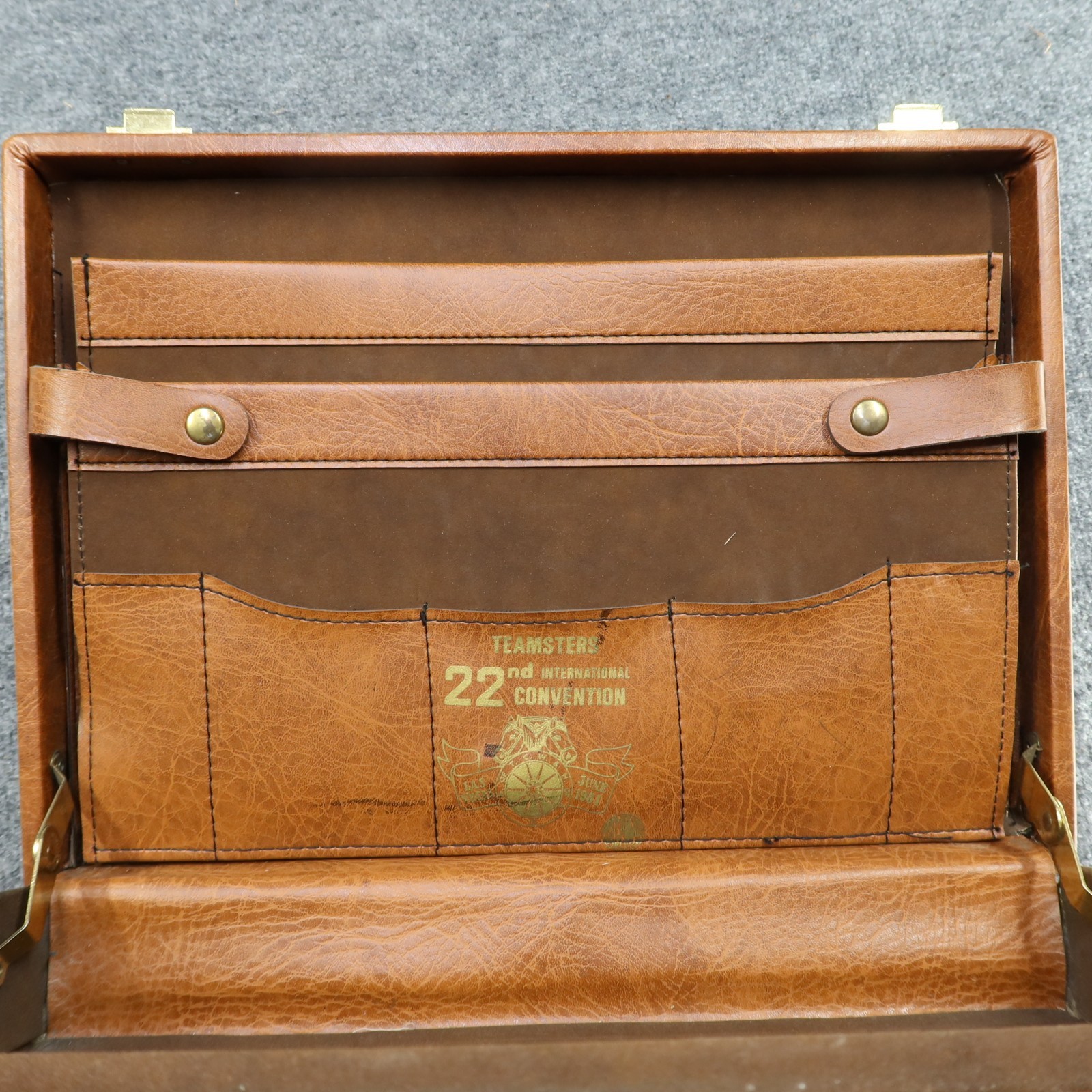 Vintage Leather Briefcase Hardcase Brown T.C.W. & H. of A. 1981 Teamsters Union