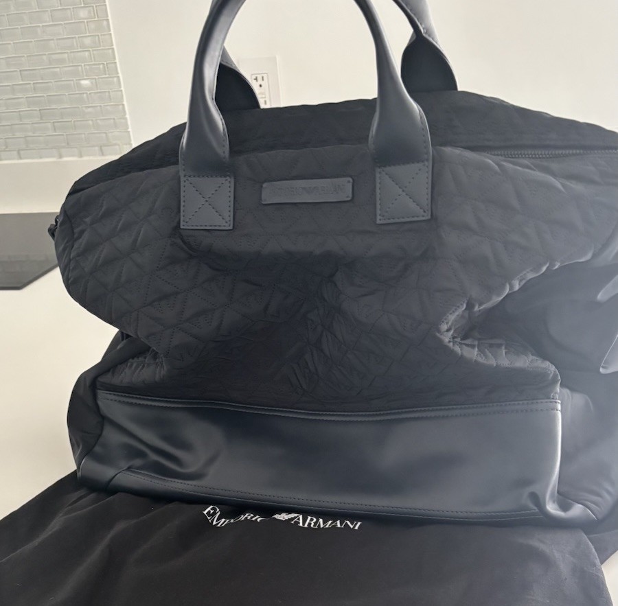 Emporio Armani Duffle Quilted Nylon Weekender Bag Navy Blue Man New