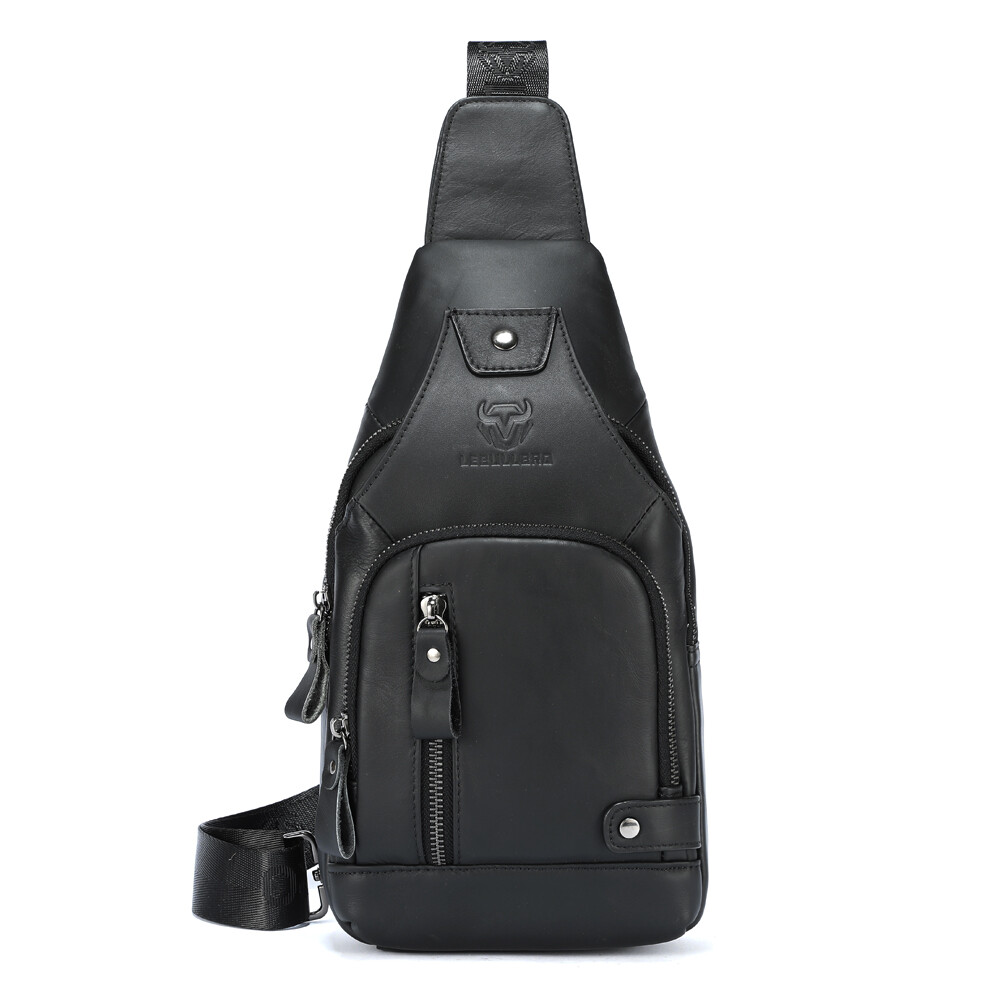 Men’s Genuine Leather Crossbody Sling Bag Multi-Pocket Chest Bag for Daily Use
