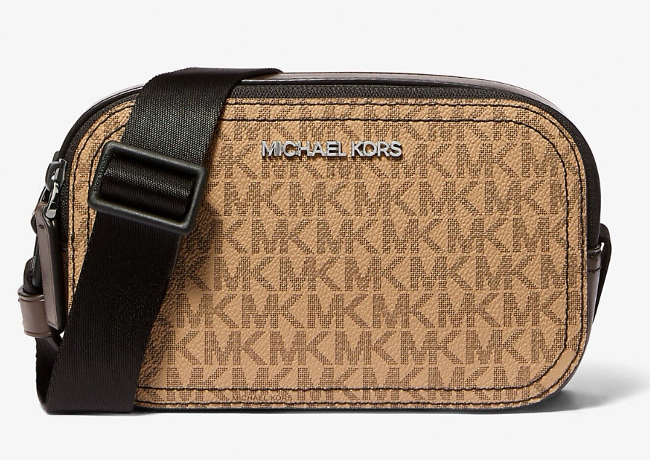 Michael Kors Cooper Signature Logo Crossbody Double Zip Camera Bag Camel
