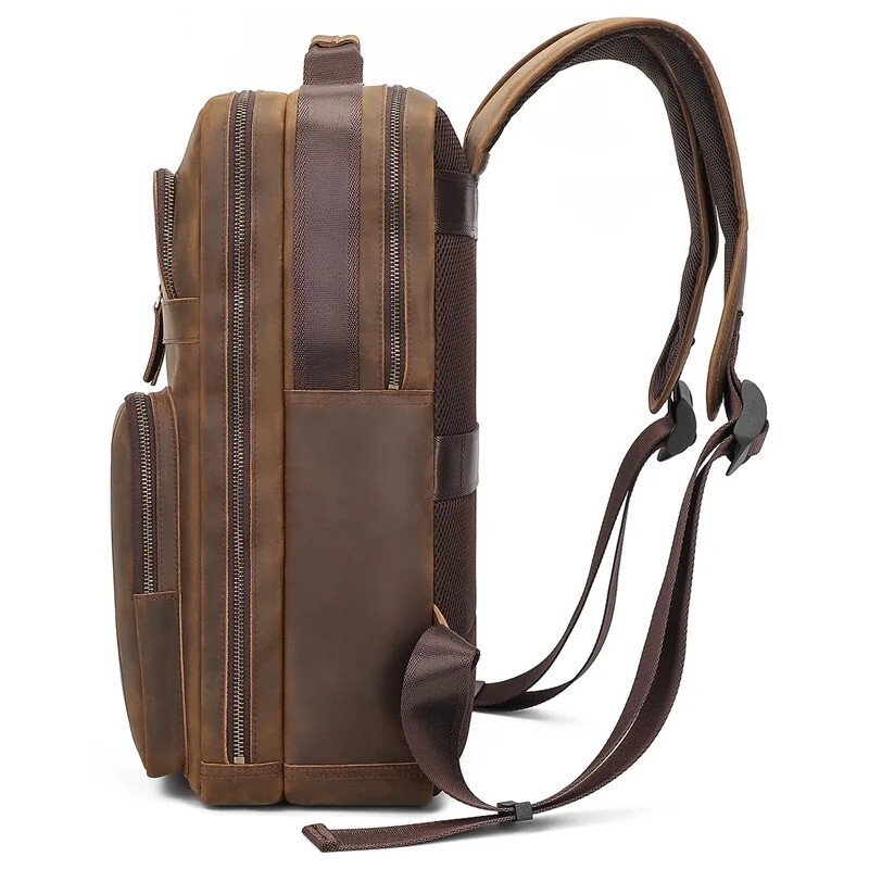 Men Vintage Leather Backpack Crazy Horse Leather 15.6” Laptop Travel Backpack