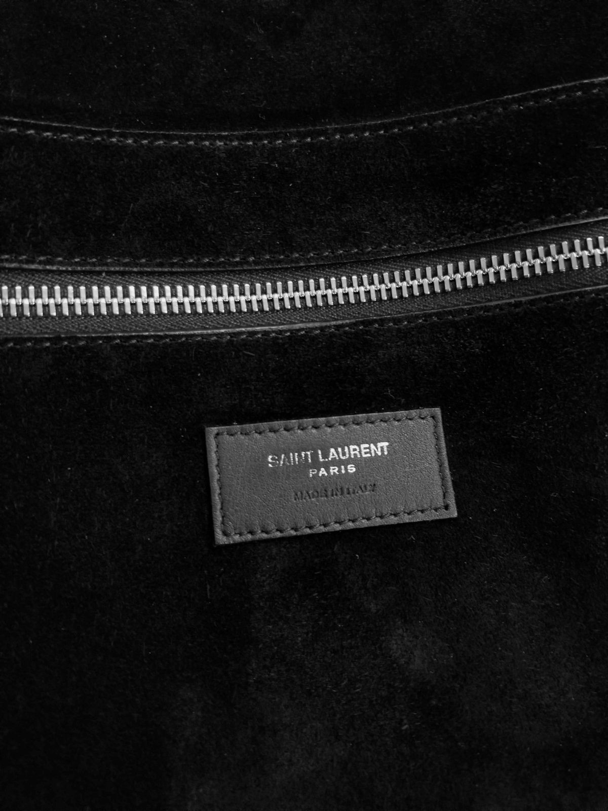Saint Laurent Men Black Shearling Suede Crossbody Travel Duffel Bag