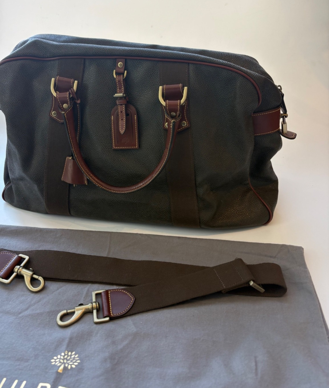 Mulberry Clipper Large Scotchgrain Holdall Weekender Duffle Dust bag Padlock