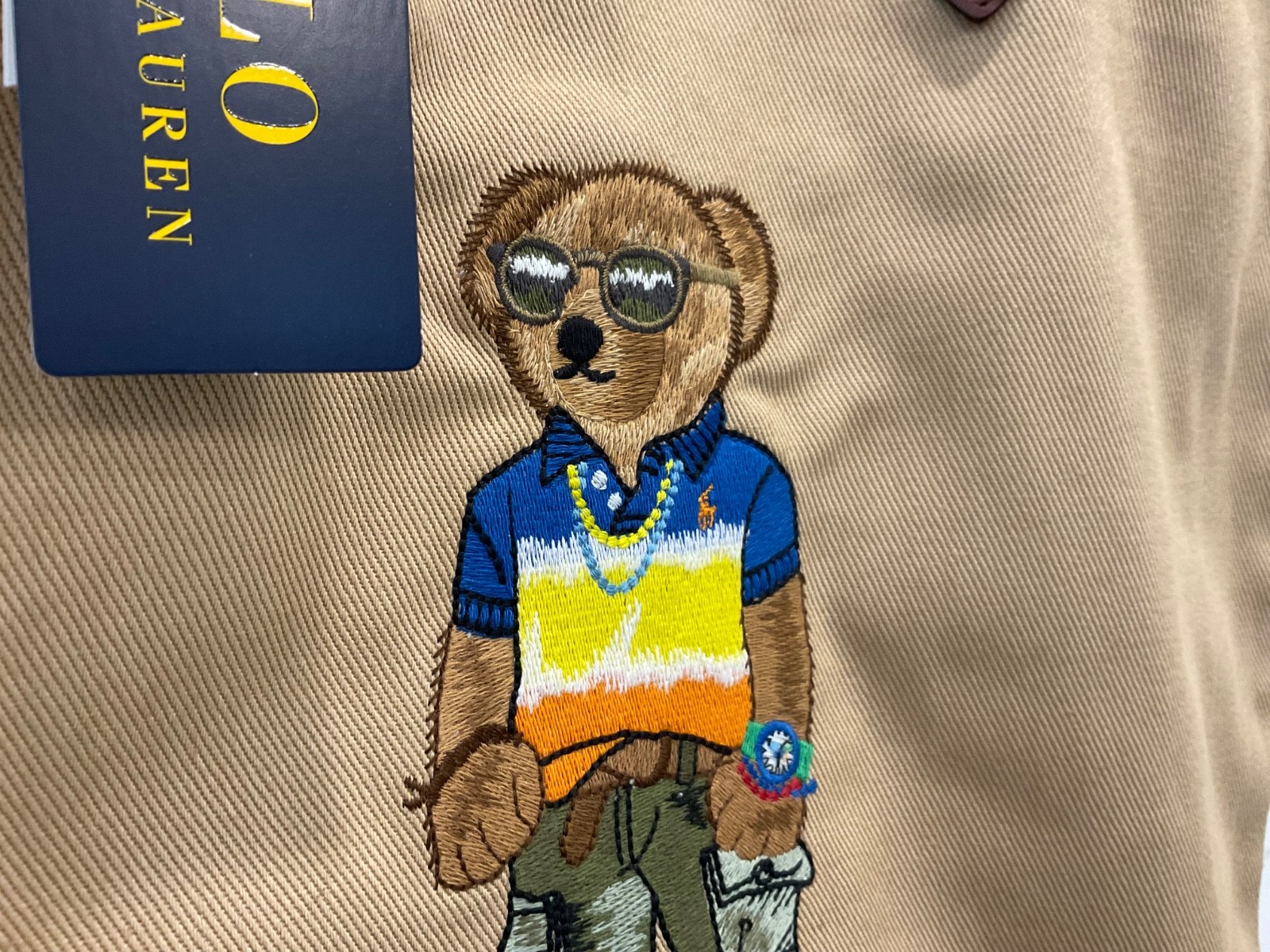 Polo Ralph Lauren Khaki Tan BEACH SHOP BEAR Cotton Twill Embroidered Tote Bag