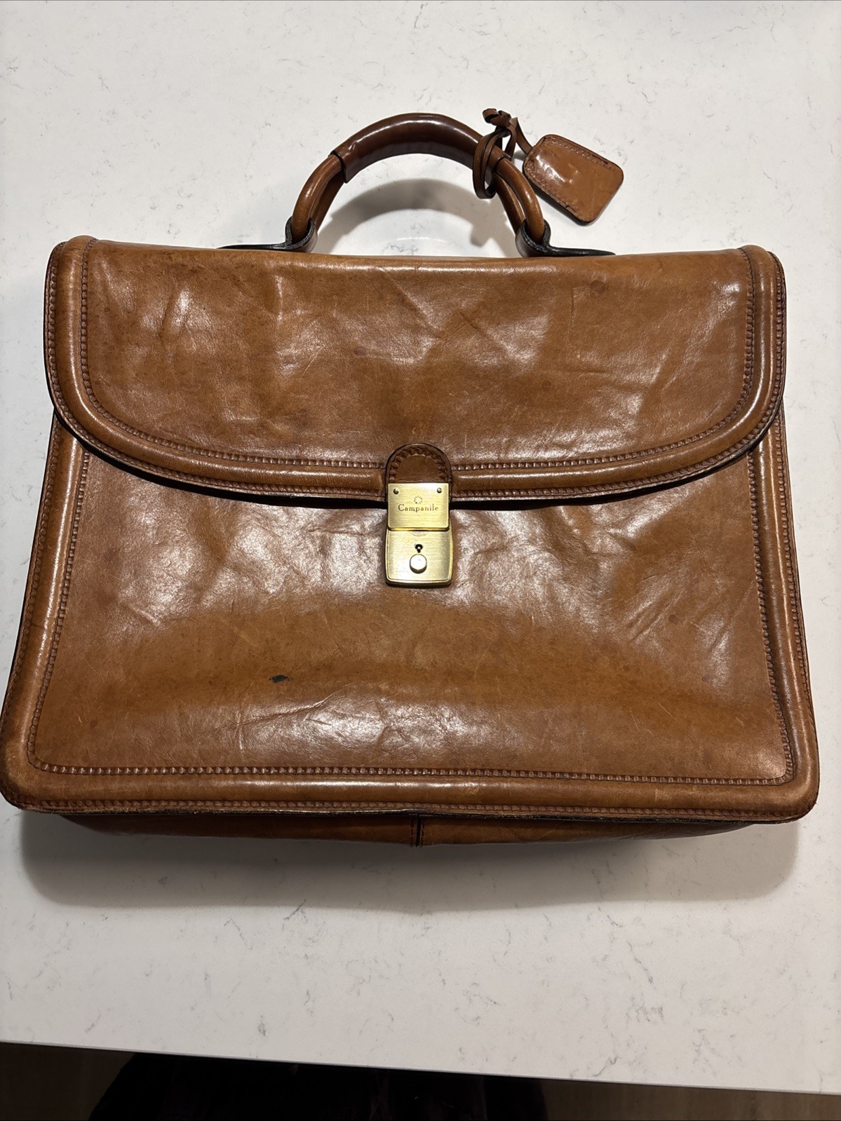 Campanile Vintage Italian Leather Executive Briefcase Satchel Brown Rare