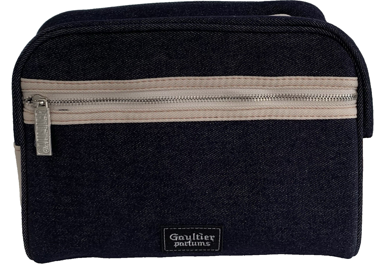 Jean Paul Gaultier Parfums Pouch Denim Blue White travel Dopp Toiletry Bag New