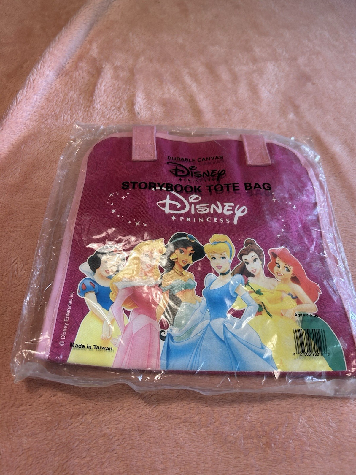 Disney Princesses Storybook Durable Canvas Tote Bag Pink New Sealed L3
