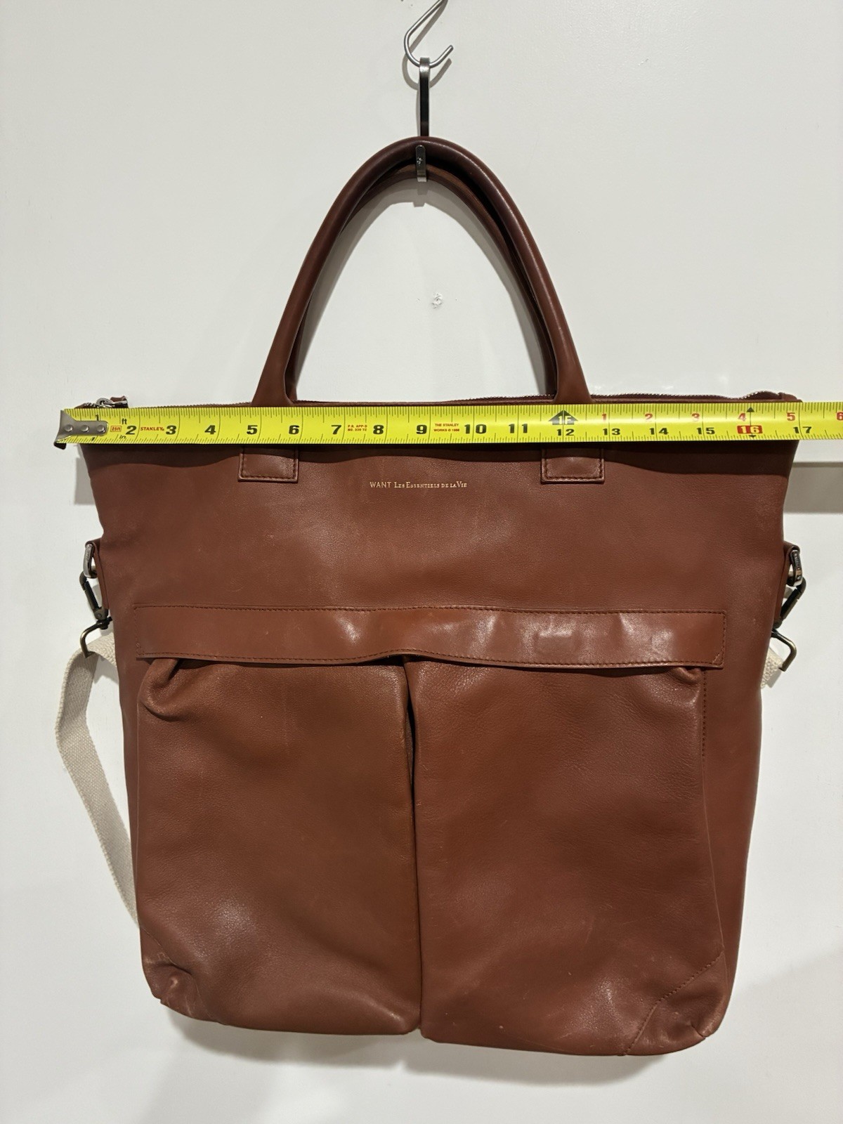 WANT Les Essentiels O’Hare Large Leather Tote Crossbody Travel Bag Light Brown
