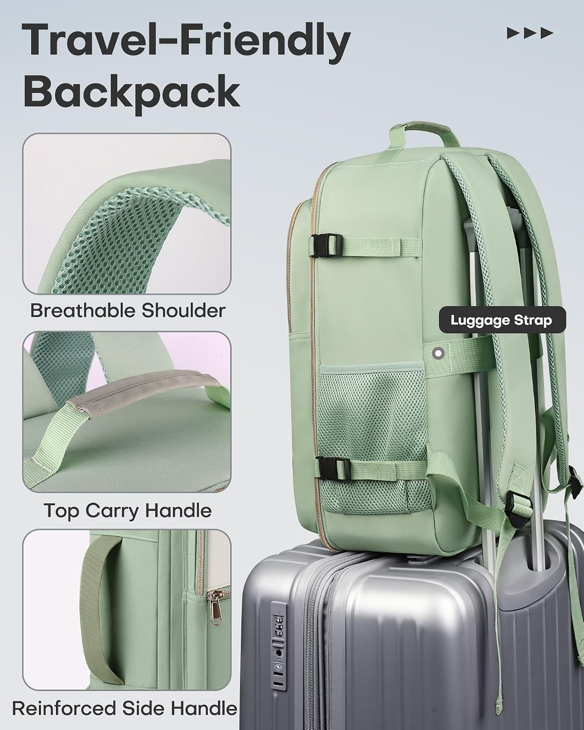 Women’s TSA-Friendly Travel Backpack with Packing Cubes, Water-Resistant, Green