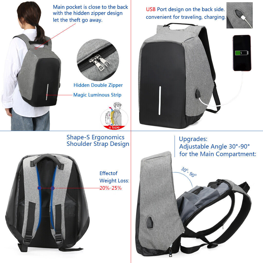 Business Travel Lightweight Backpack for School Laptop With USB Port and Lock