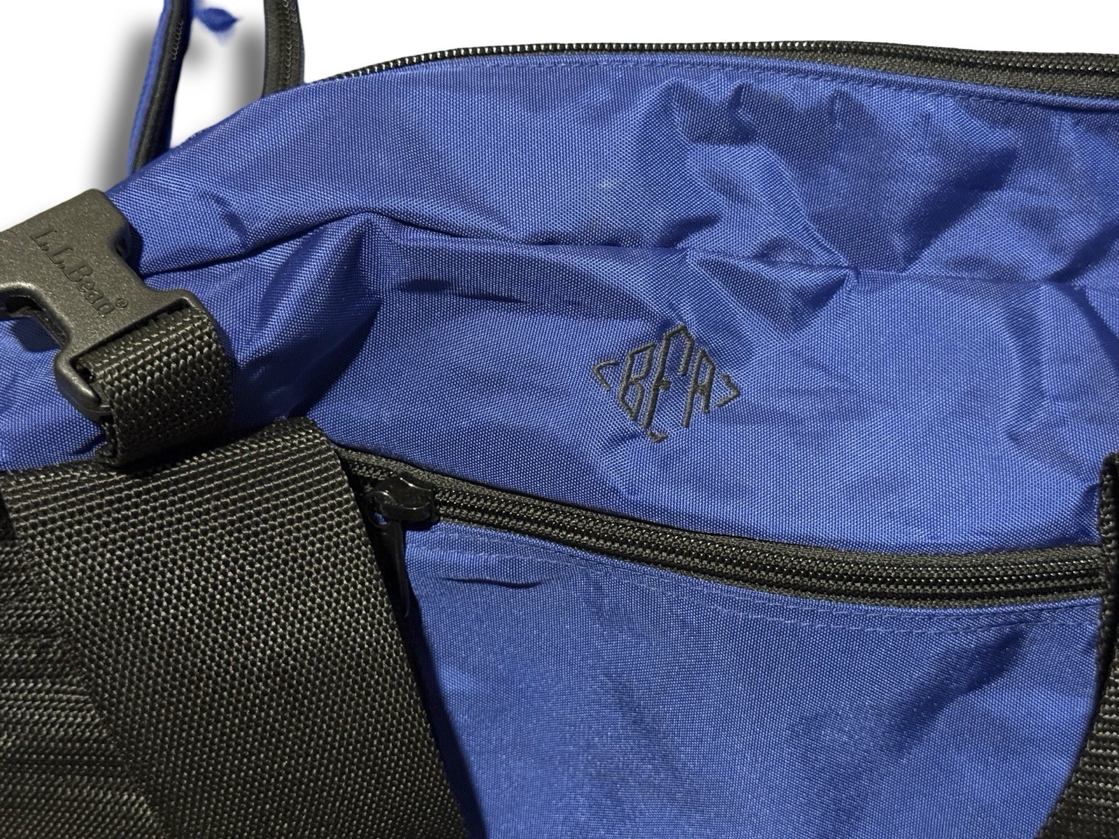LL Bean Duffle Bag Medium Adventure Royal Blue/Black Travel Gym Nylon 05382 VTG