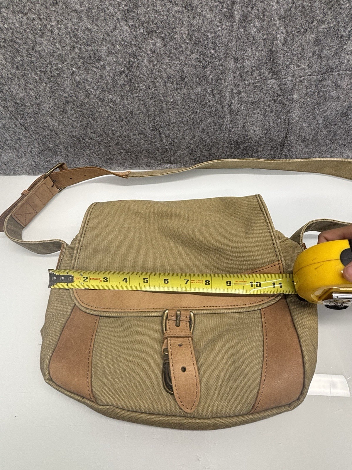 LL Bean VTG Canvas Messenger Flap Field Bag Brown Leather Trim Crossbody