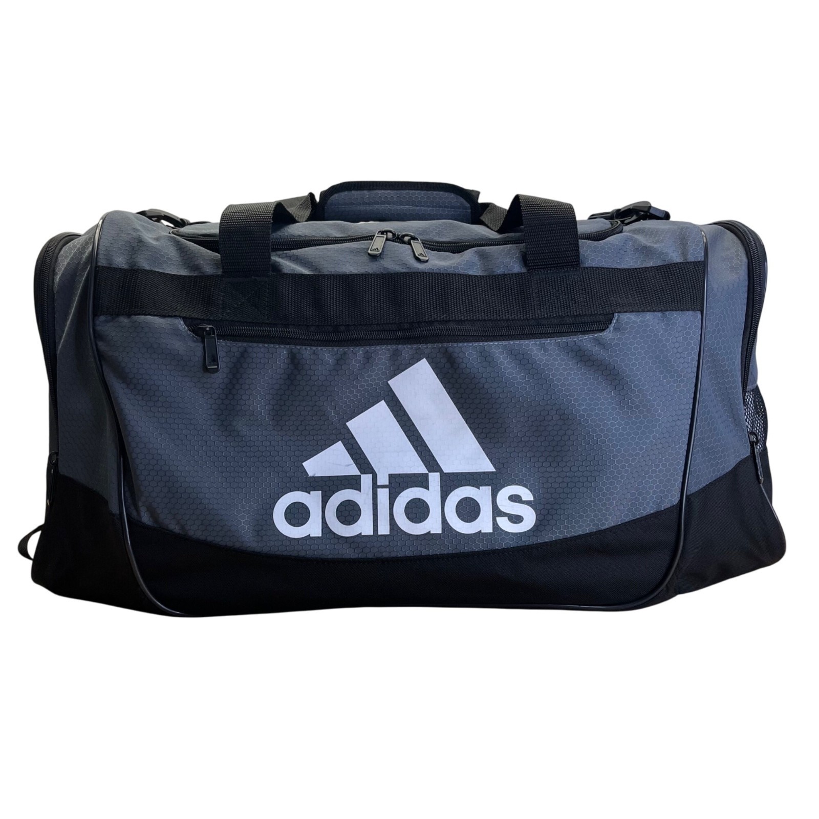 Adidas Gray & Black Signature Logo & Crossbody Strap Defender Duffel Bag Size L