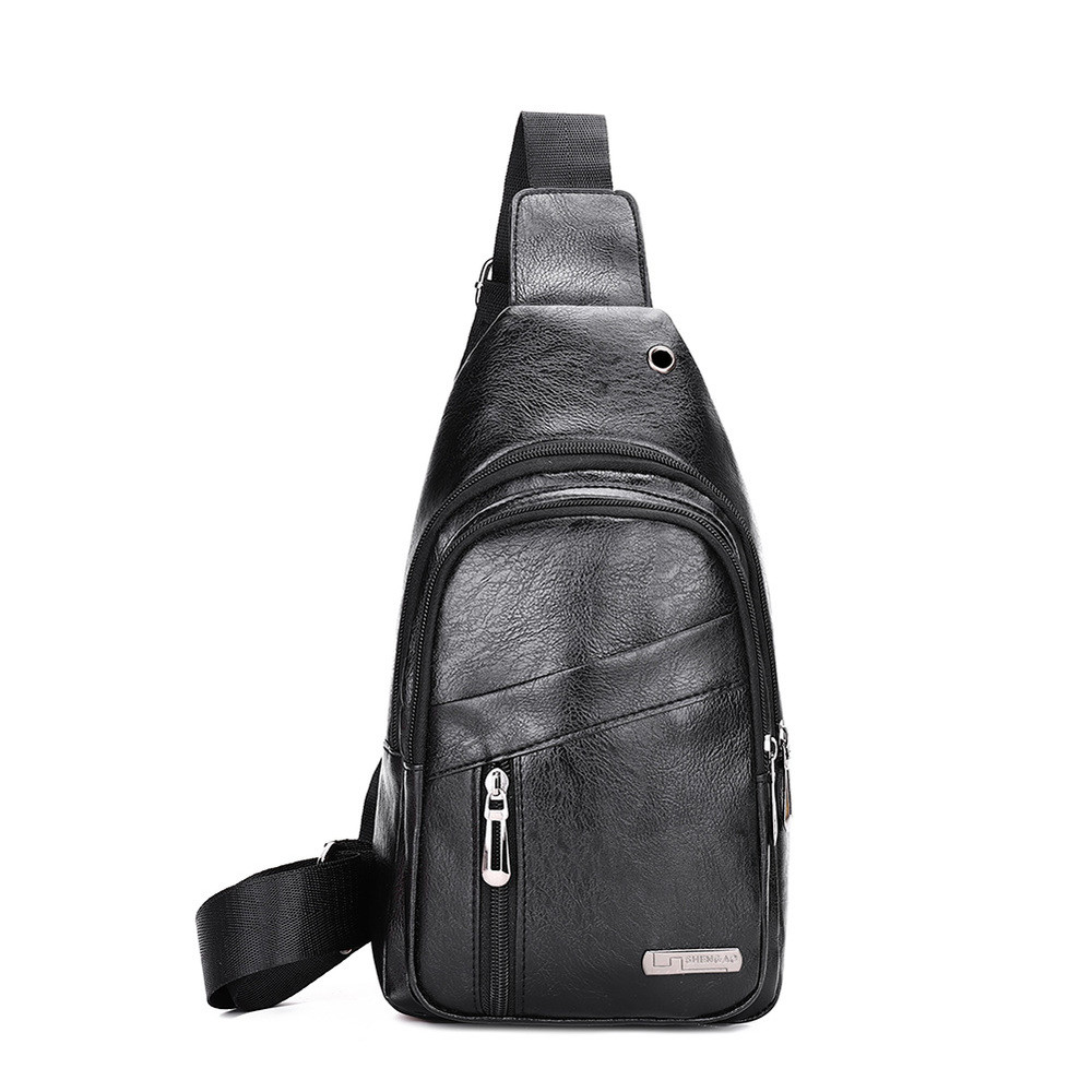 Men Crossbody Bag PU Leather Chest Bag Travel Leisure Bag Mobile Phone Bag Gift