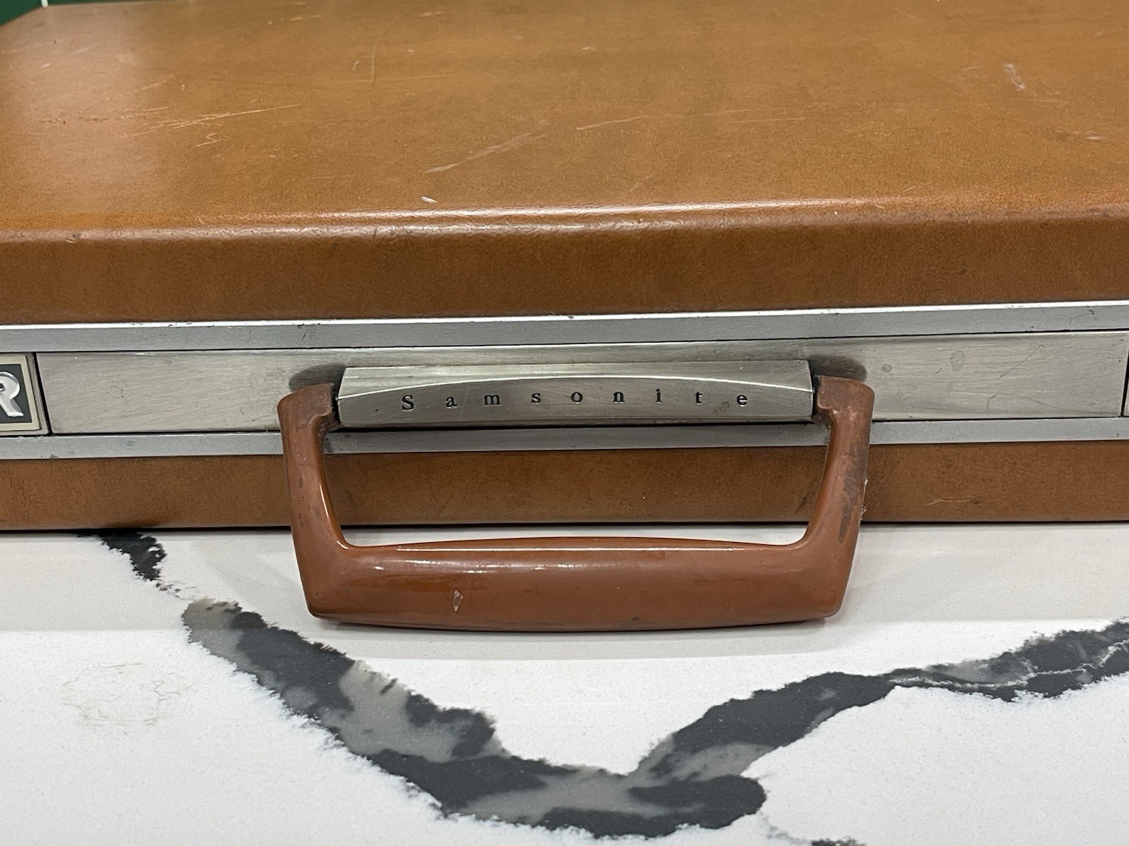 Vintage Samsonite Briefcase – Brown Leather-look Hardside Lock w/Key