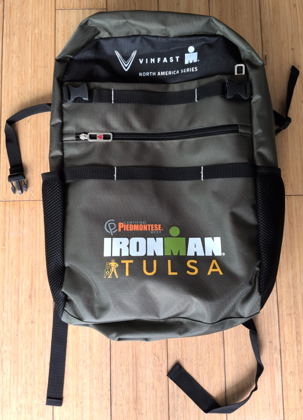 Ironman Tulsa Backpack Green Yellow Event Finisher Bag Padded Straps Zippered