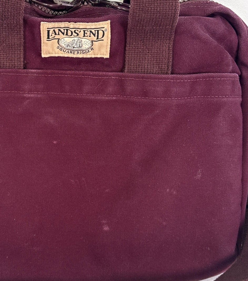 Vtg Lands’ End Square Rigger Canvas Briefcase Maroon W/ STRAP Made in USA Bag
