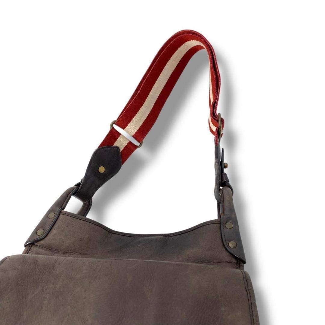 BALLY Shoulder Bag Trainspotting Leather Dark Brown Vintage 25.5×26.5x12cm